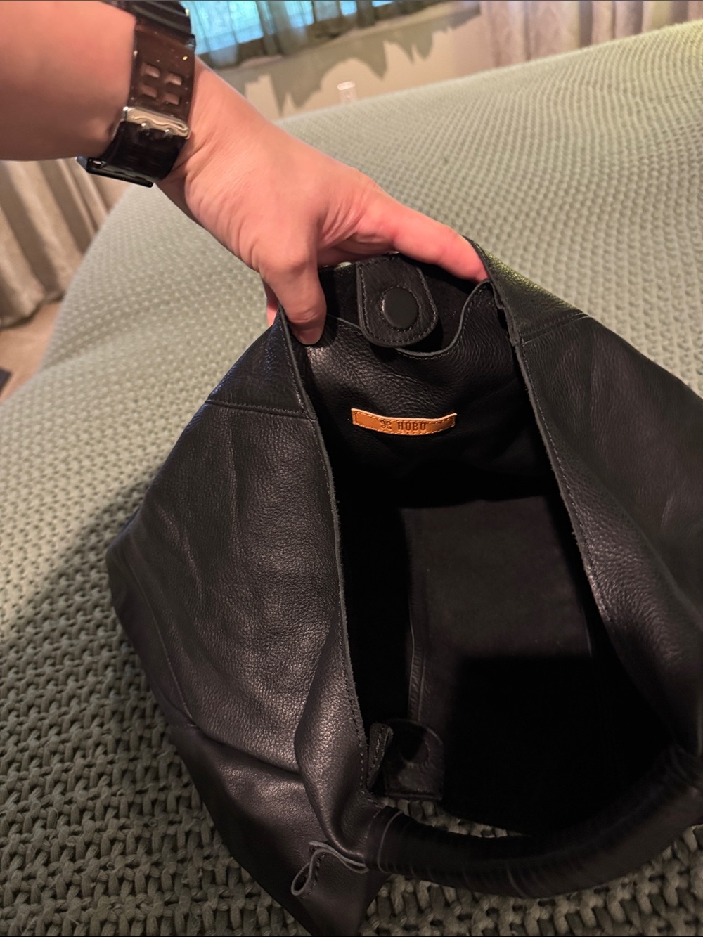 HOBO Large Black Leather Hobo with Gold Stud Accents - Picture 3 of 6